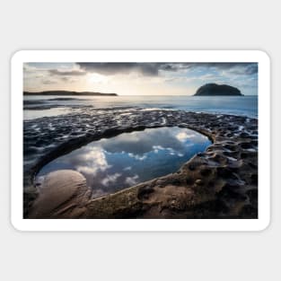 Sky reflections in a rockpool on the nsw central coast near lion island Sticker